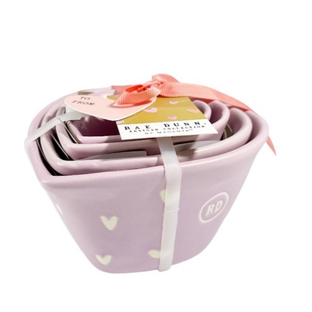 💜▪️Rae Dunn ▪️PURPLE HEART Shaped Valentine Day Measuring Cup Set/4